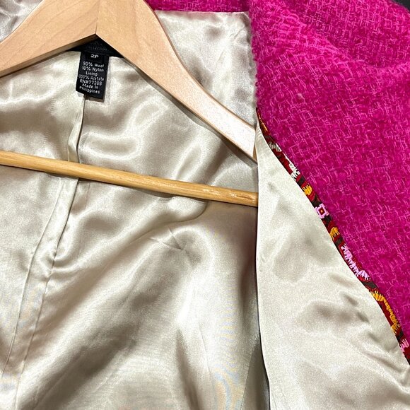 J. Crew Petite Coat Pink Boucle Scarf Wrap Jacket 2P Fuchsia Wool Blend - Picture 12 of 12
